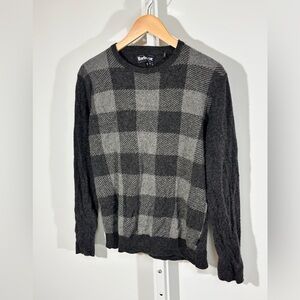 Barbour 100% Wool Buffalo Check Crewneck Sweater Gray Plaid Heritage Knit